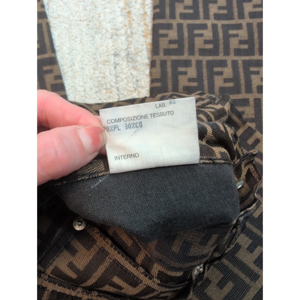 Fendi Women's Pants Logo Brown Luxury All Over Print Italy Tapered Size 26 - Picture 6 of 14
